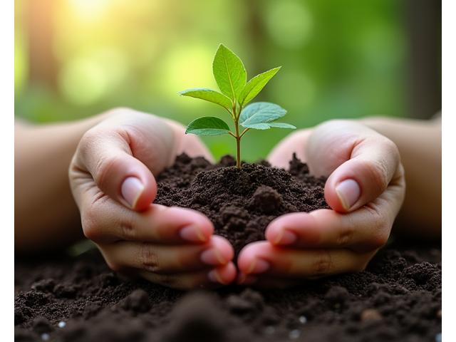 Hands cradling a small plant growing in rich soil, symbolizing holistic growth and nature's wisdom.