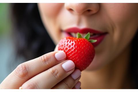Person mindfully eating fresh fruit, representing mindful eating