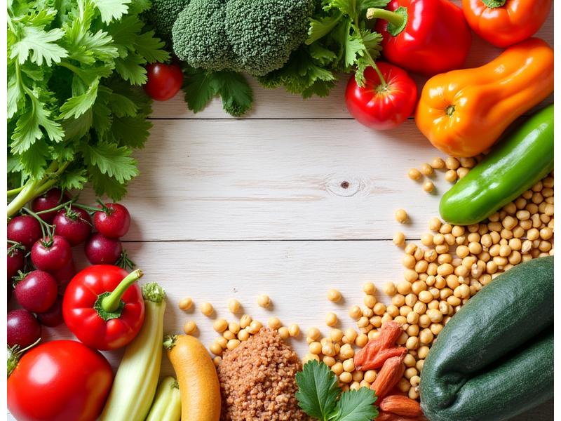 Vibrant assortment of fresh vegetables, fruits, and legumes