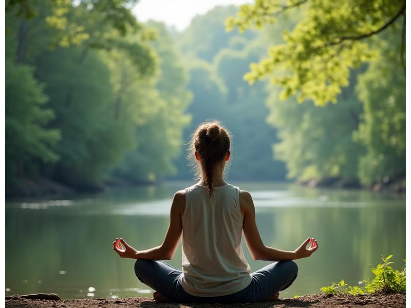 Person practicing meditation in a serene natural setting